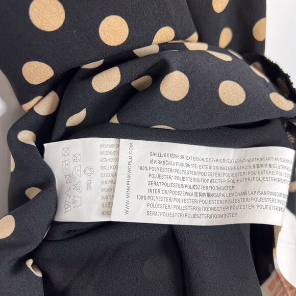 MINKPINK Black Beige Polka Dot Ayat Cami Frill Ruffle Slip Midi Dress Size Small - Picture 10 of 10